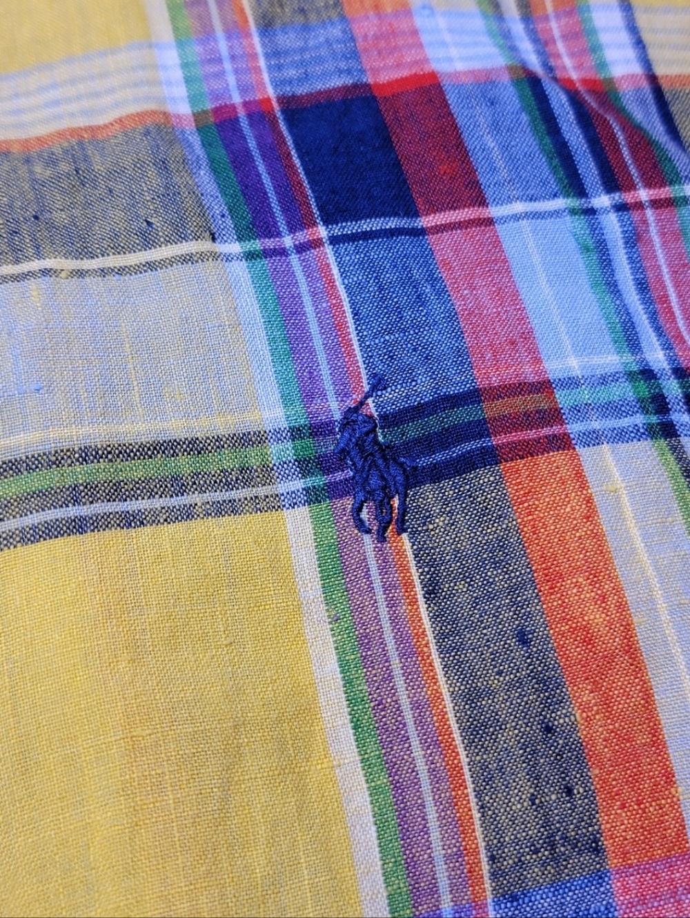 Ralph Lauren Yellow Madras Plaid 100% Linen Short Sleeve Button-Down Shirt XL - Picture 6 of 7